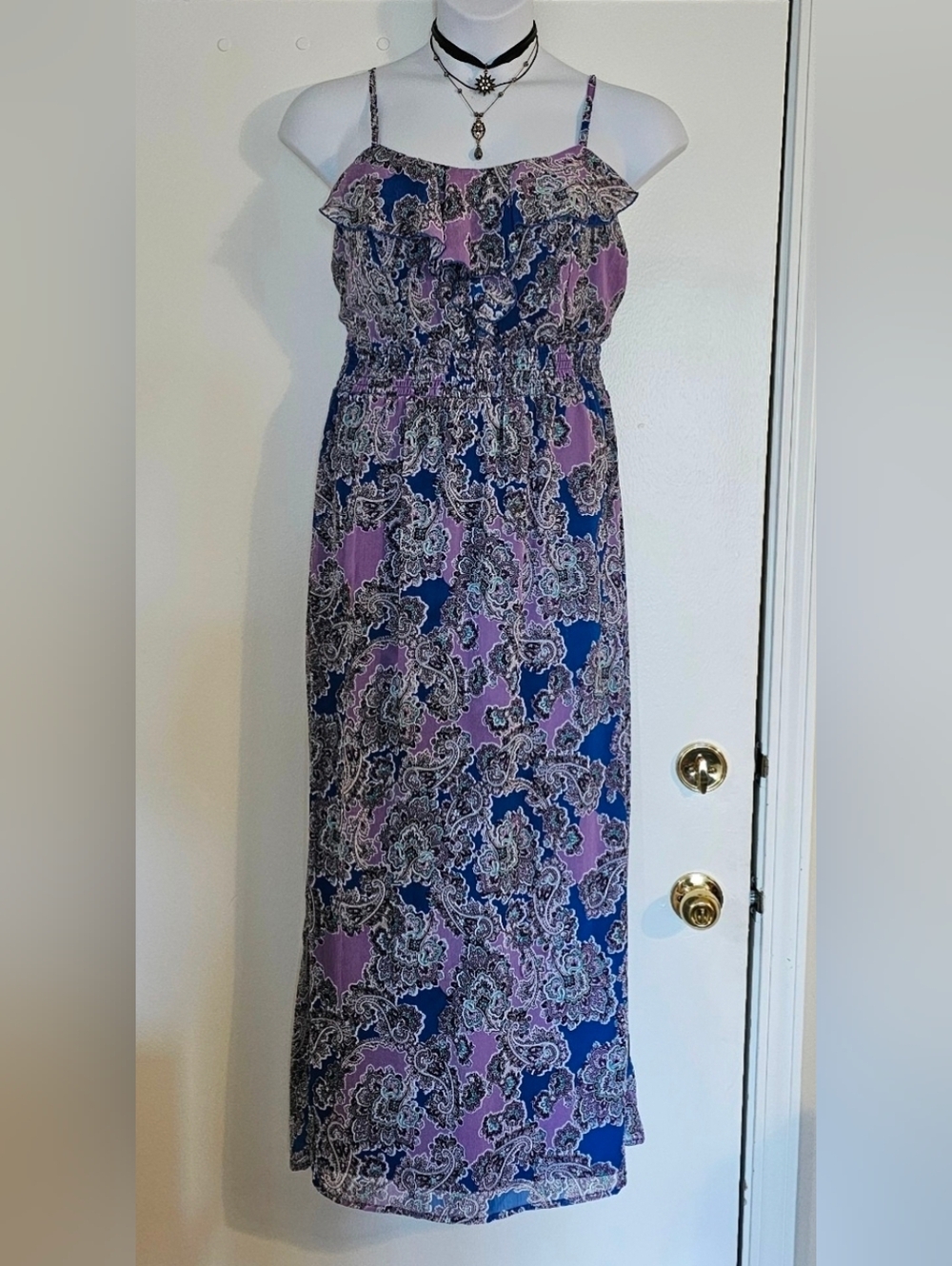 Faded Glory XL Lavender Paisley Boho Strappy Festival Chiffon Hippie Maxi Dress